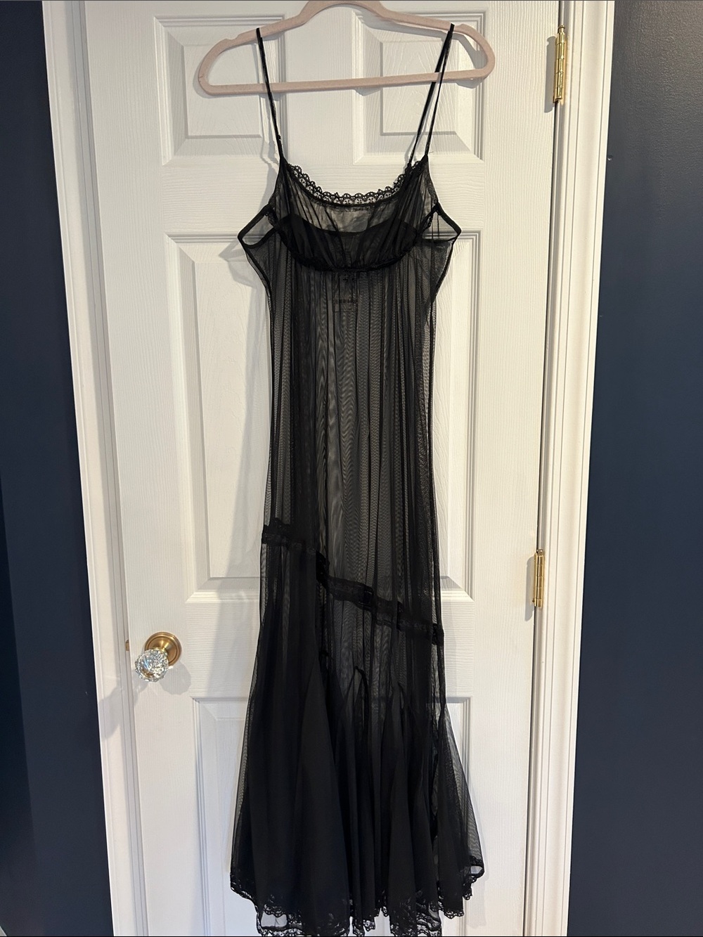 Free People Madeline Sheer Lace Trim Black Slip Dress